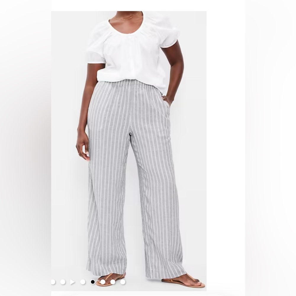 Old Navy Wide-Leg High-Waist Linen-Blend Pants Striped Blue and White